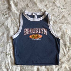 Blue racer tank baby tee Brooklyn nyc graphic size small in great condition